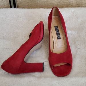 Casadei, Italian Suede Peeptoe Pumps